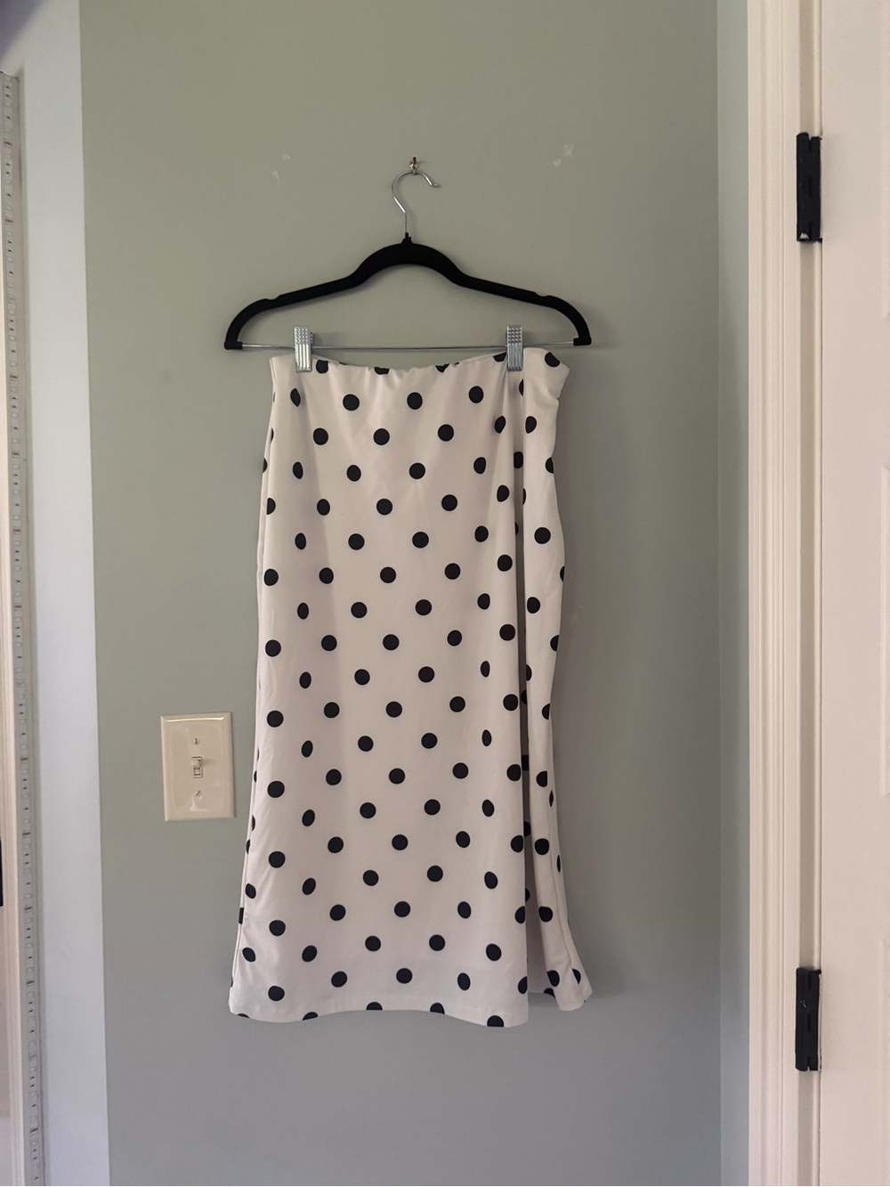 Bershka White Midi Skirt with Black Polka Dots